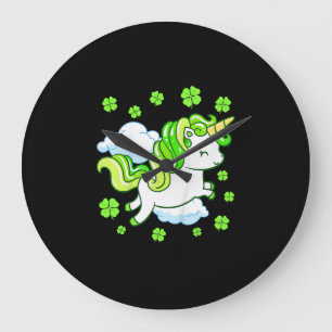 Kids St Patricks Day Unicorn Girls Toddler Shamroc Large Clock