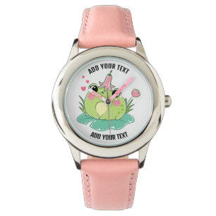 Kid's Stainless Steel Red Leather Strap Watch