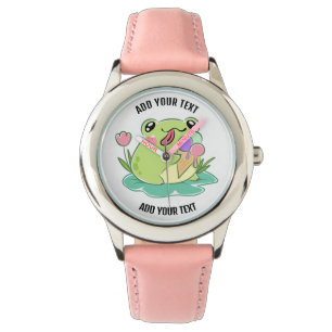 Kid's Stainless Steel Red Leather Strap Watch
