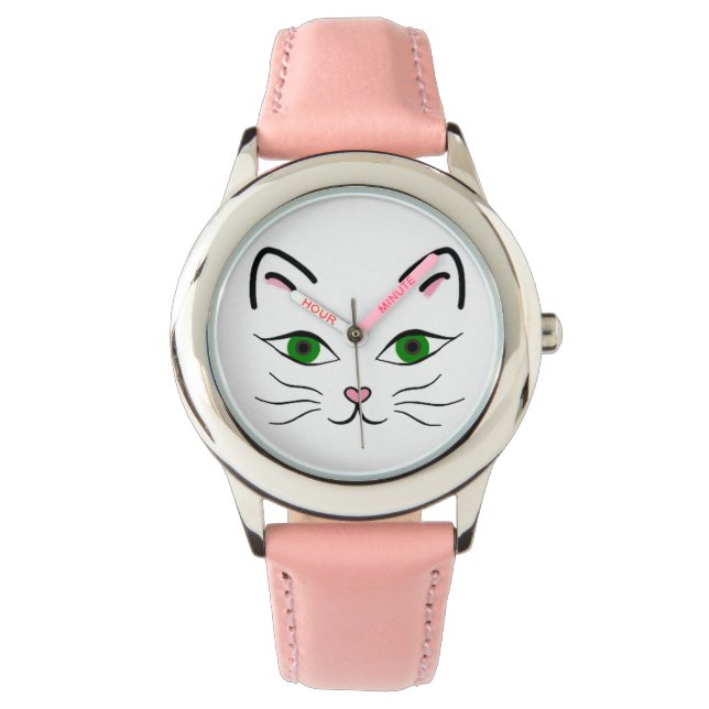 Kid's Stainless Steel Watch - Kitty Face (Front)