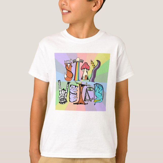 Kids' Stay Weird T-Shirt Rainbow Background (Front)