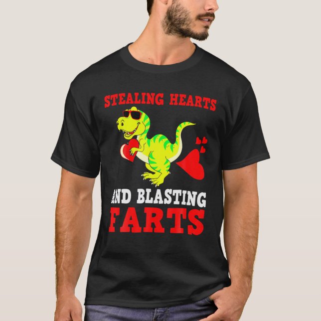 Kids Stealing Hearts And Blasting Farts T Rex Cute T-Shirt (Front)