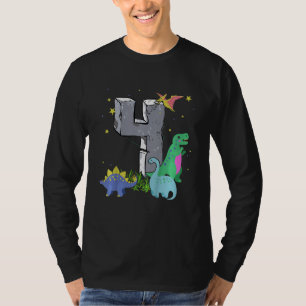 Kids Stone Age 4 Years Old Dinosaurs 4th Birthday T-Shirt
