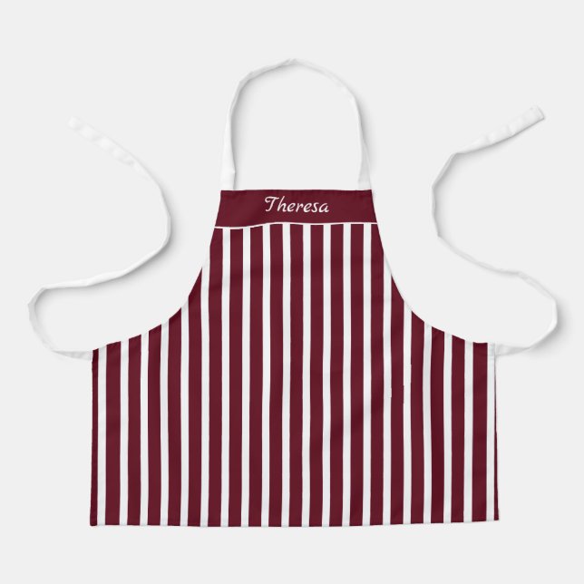 Kids Striped Autumn Burgundy and White Pattern  Apron (Front)