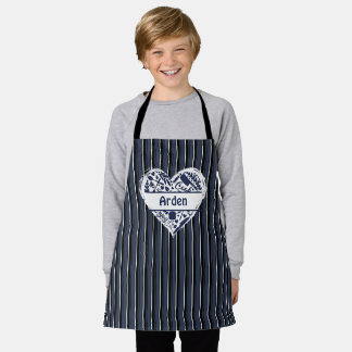 Kids Striped Custom Apron, Heart, Cook Bake BBQ Apron
