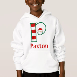 Kids Striped Santa Hooded Sweatshirt monogram P