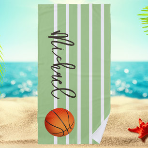 Kids Striped Sports Basketball Beach Towel
