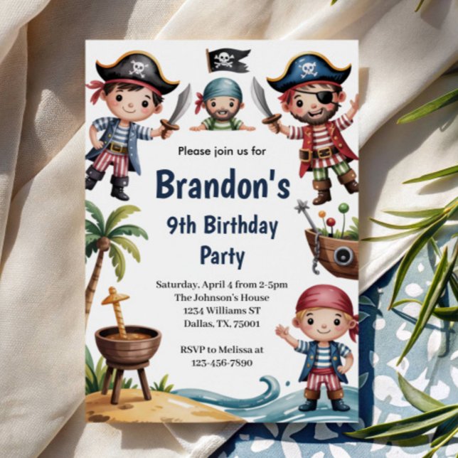 Kids Summer Beach Pirate Birthday Party Invitation (Creator Uploaded)