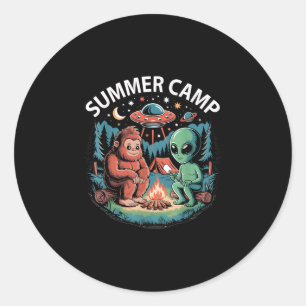 Kids summer camp alien ufo director crew host classic round sticker