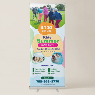 Kids Summer Camp Party Vertical Retractable Banner