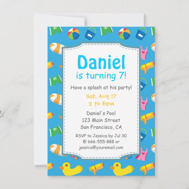 Kids Summer Splash Birthday Pool Party Invitation (Front)