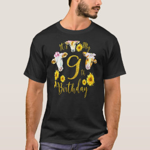 Kids Sunflower Cow Its My 9th Birthday 9 Year Old T-Shirt