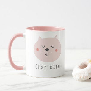 Kids super cute two tone Pink Kitten Custom Name   Mug