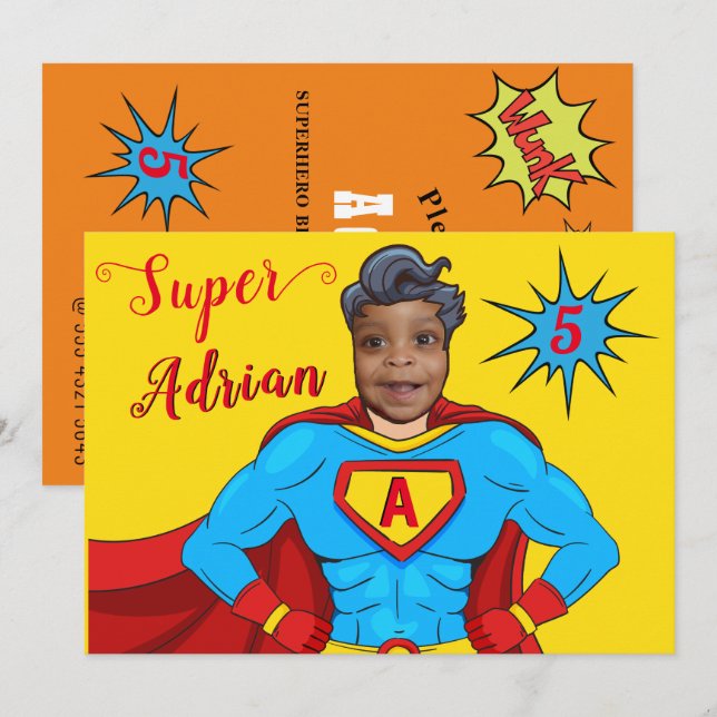 Kids Superhero Cool Fab Fun Birthday Invitation (Front/Back)