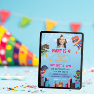 Kids Superhero Costume Birthday Party Invitation