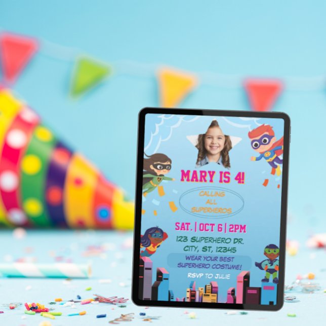 Kids Superhero Costume Birthday Party Invitation (Creator Uploaded)