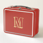Kids Superhero Gold Monogram Girls Boys School Red Metal Lunch Box<br><div class="desc">Create your own custom, personalised, fun, cool, stylish superhero faux gold typography / script / font monogram monogrammed, modern, chic, adorable, durable food safe tin plate, food contact safe interior material, classic style kids girls boys cute red metal school lunch box with collapsible black plastic handles. Simply type in your...</div>