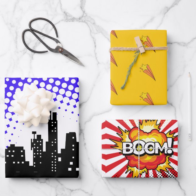 Kids Superhero Party Cartoon Movie Wrapping Paper Sheet (Front)