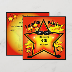 Kids Superhero Star Birthday Party Invitation