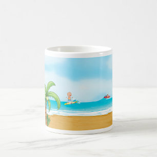 Kids Surfing Tropical Beach Fun Summer Ocean Coffee Mug