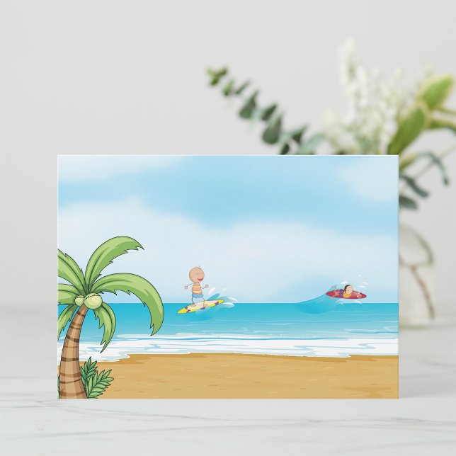 Kids Surfing Tropical Beach Fun Summer Ocean Invitation (Creator Uploaded)