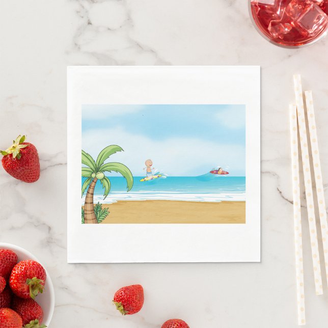 Kids Surfing Tropical Beach Fun Summer Ocean Napkin (Creator Uploaded)