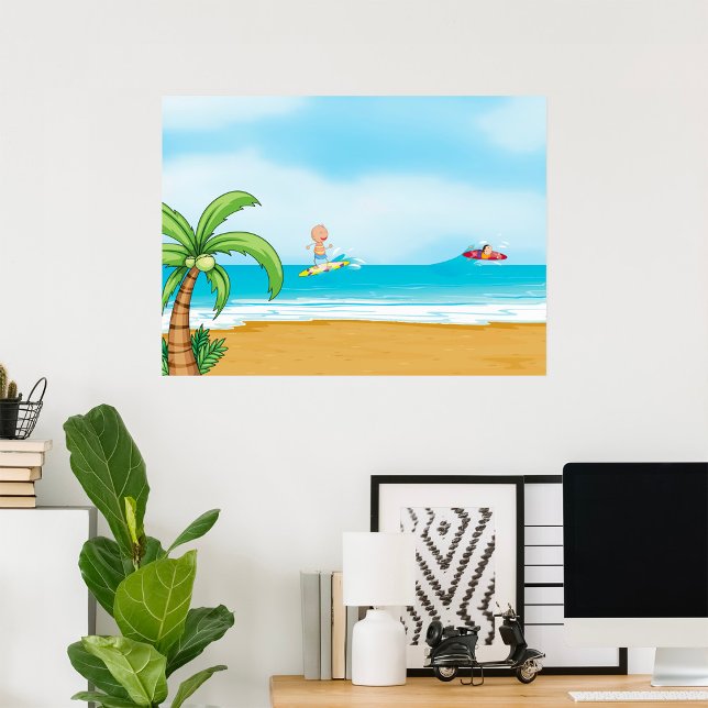 Kids Surfing Tropical Beach Fun Summer Ocean Poster (Creator Uploaded)