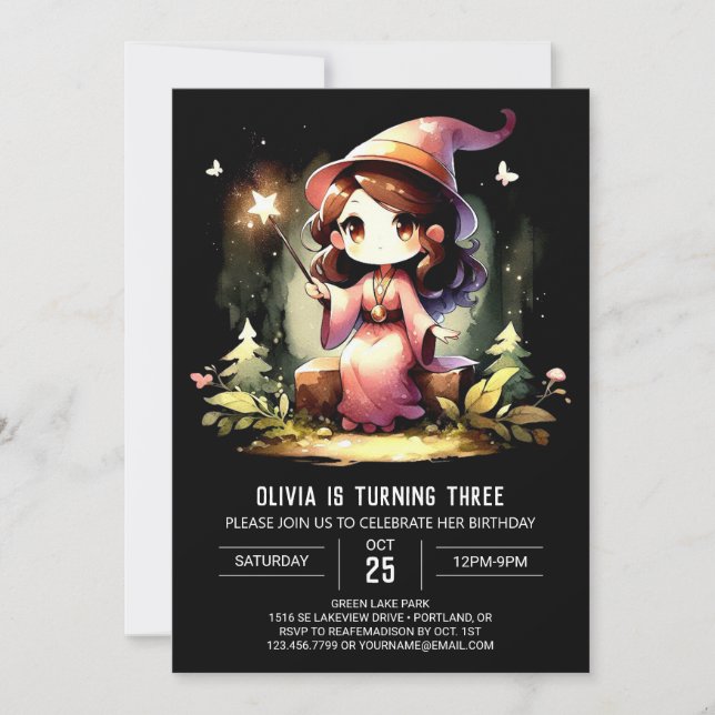 Kids Sweet Wizard Birthday Invitation (Front)