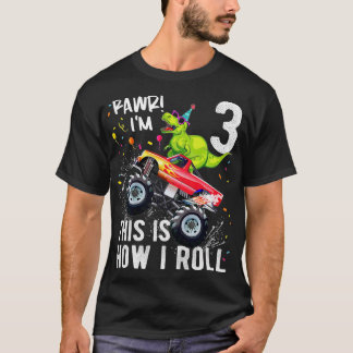 Kids T Rex Dinosaur Monster Truck 3rd Birthday Boy T-Shirt