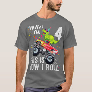 Kids T Rex Dinosaur Monster Truck 4th Birthday Boy T-Shirt