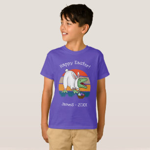 Kids T-Rex in Easter Bunny Costume Egg Hunt Name T-Shirt