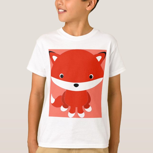 Kids T Shirt Cute Cartoon Orange Fox (Front)