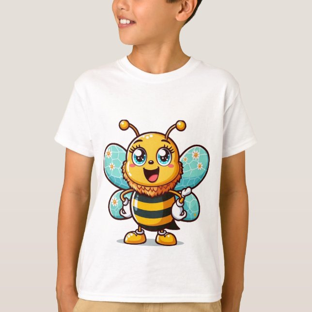 Kids' T-shirt with Cartoon Cute Bee Illustration (Front)