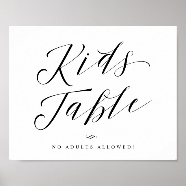 Kids Table Calligraphy Script Wedding Sign (Front)