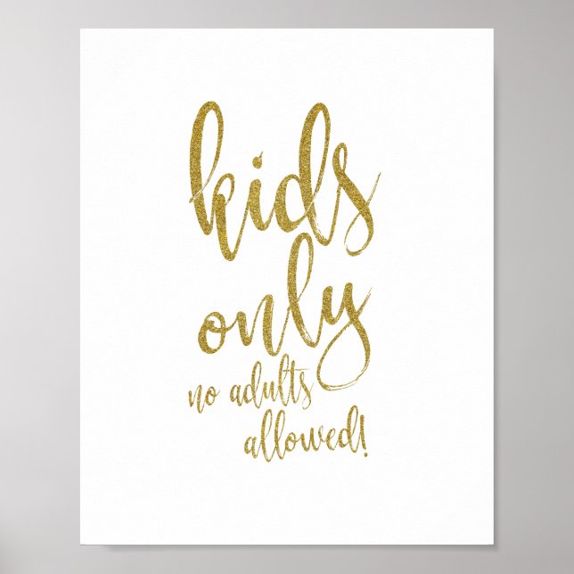 Kids Table Gold Glitter 8x10 Wedding Sign (Front)