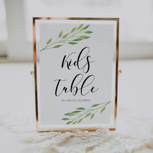 Kids table Watercolor green leaves wedding sign (Creator Uploaded)