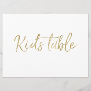 "Kids Table" Wedding Sign   Stylish Gold Lettered Invitation