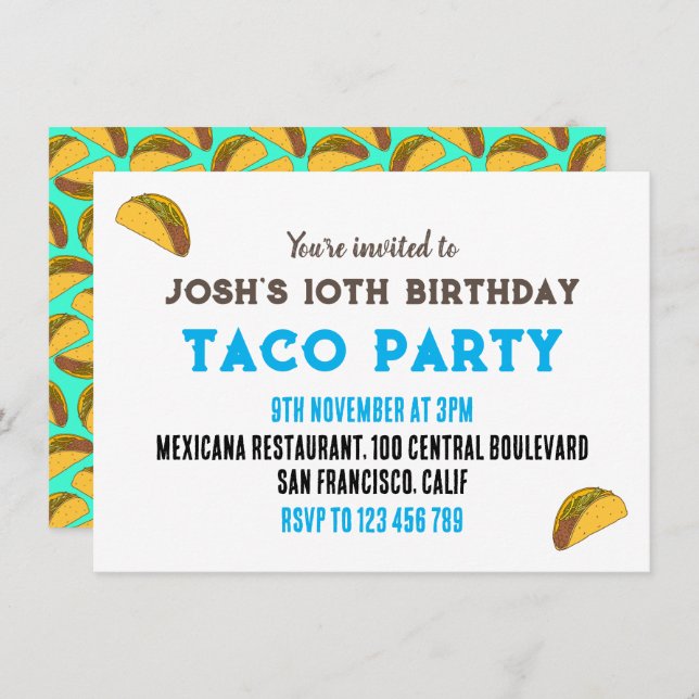 Kids Taco Night Birthday Party Invitation (Front/Back)