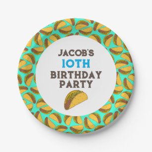 Kids Tacos Birthday Party Custom Name Paper Plate