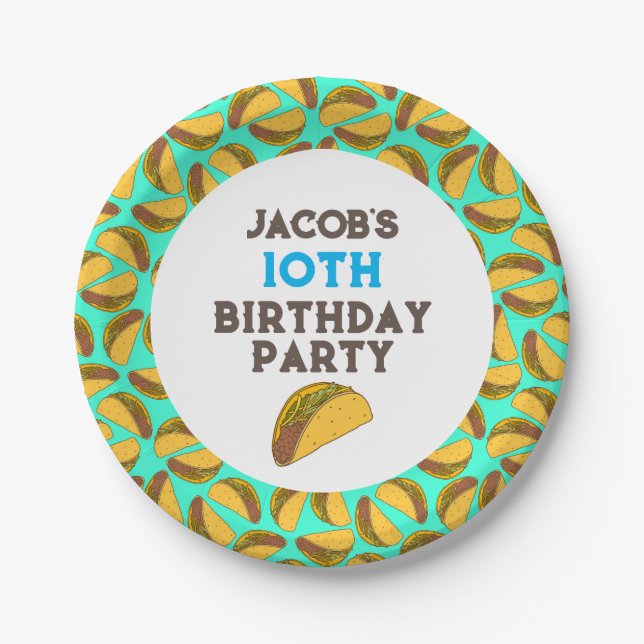 Kids Tacos Birthday Party Custom Name Paper Plate (Front)