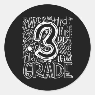 Kids Teacher Back To School 3rd Third Grade Typogr Classic Round Sticker