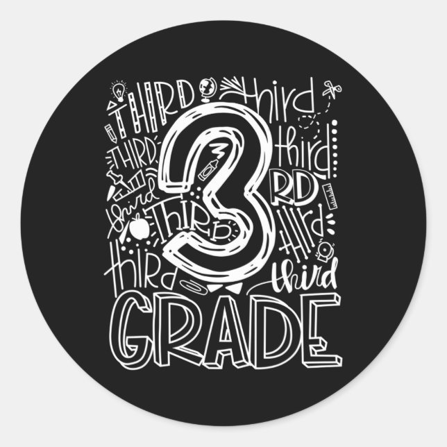 Kids Teacher Back To School 3rd Third Grade Typogr Classic Round Sticker (Front)