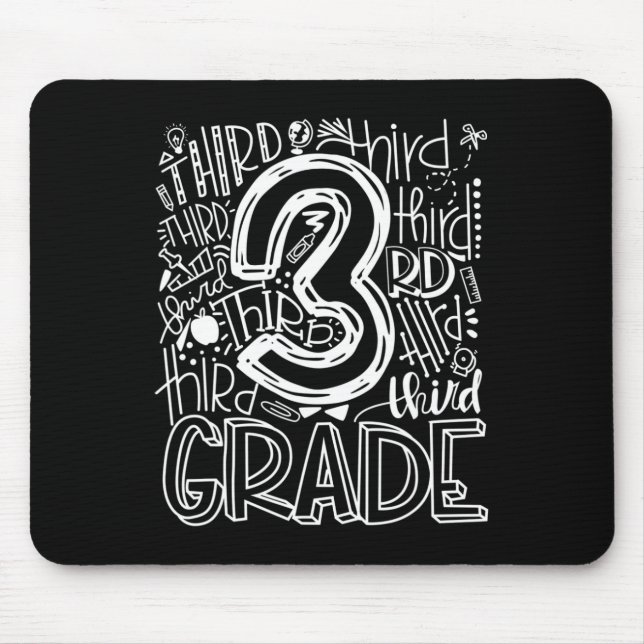 Kids Teacher Back To School 3rd Third Grade Typogr Mouse Mat (Front)