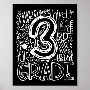 Kids Teacher Back To School 3rd Third Grade Typogr Poster