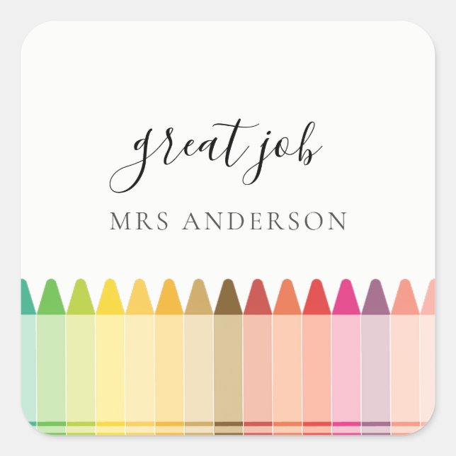 Kids Teacher Colourful Rainbow Crayon Appreciation Square Sticker (Front)