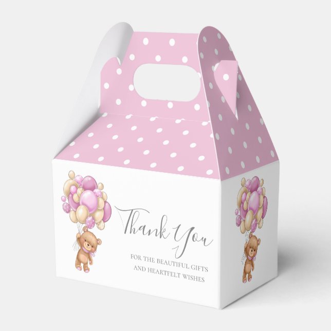 Kids Teddy Balloon Pink Favour Box (Back Side)