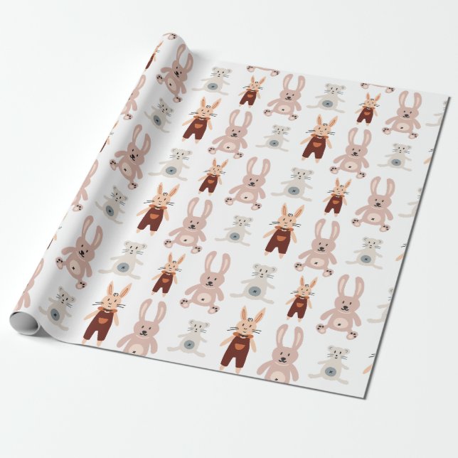 Kids' Teddy Bear Cat Toy Pattern Wrapping Paper (Unrolled)