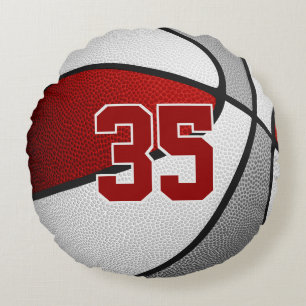 Kids teens red grey team colours basketball round cushion