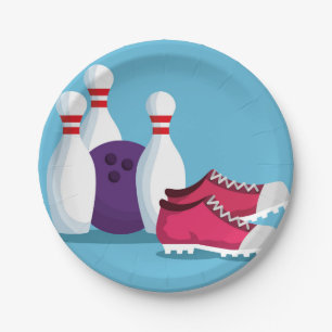 Kid's ten pin bowling party theme paper plate