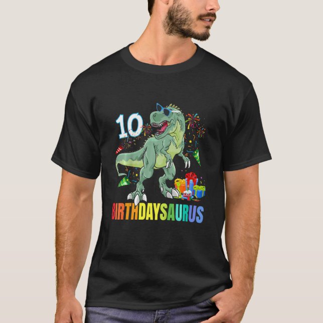 Kids Ten Saurus Birthday Rex Dino 10th Dinosaur 10 T-Shirt (Front)
